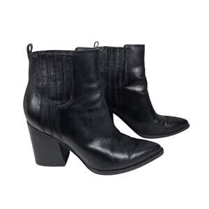 MARC FISHER LTD OSHAY BLACK LEATHER  POINTED TOE  BLOCK HEEL BOOTIE – WOMEN’S 8M